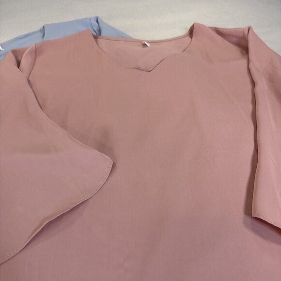 Taohuadao Women Size 2XL Blouse Pink & Blue Top 3/4 Sleeve Set of 2 - Picture 3 of 16